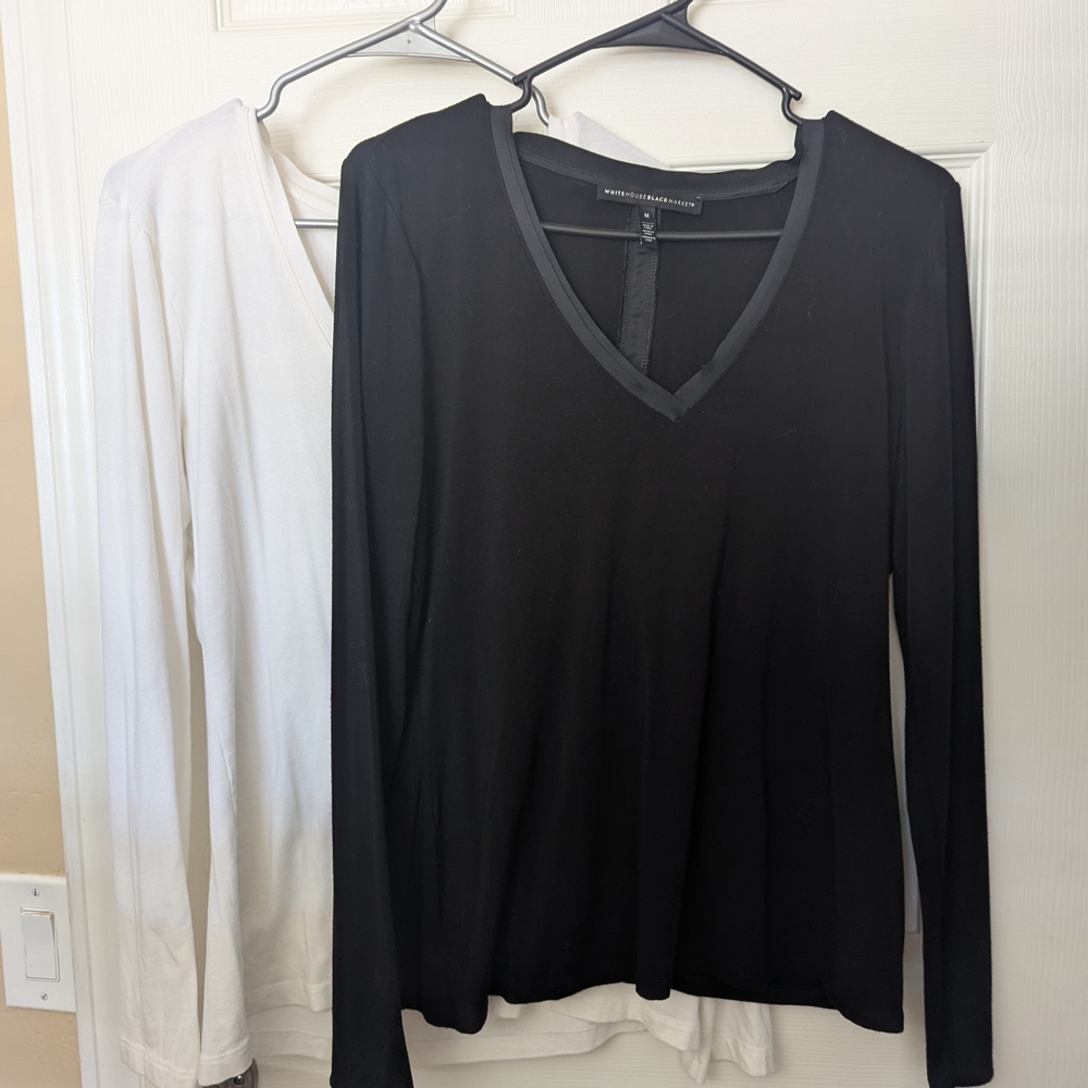 BUNDLE of 2: White House Black Market  - Black And White V-Neck Long Sleeve Tops